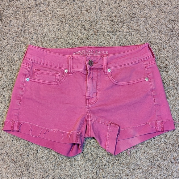AE Next Level Low-Rise Denim Midi Stretch Pink Denim Shorts Size 6 - Picture 2 of 10